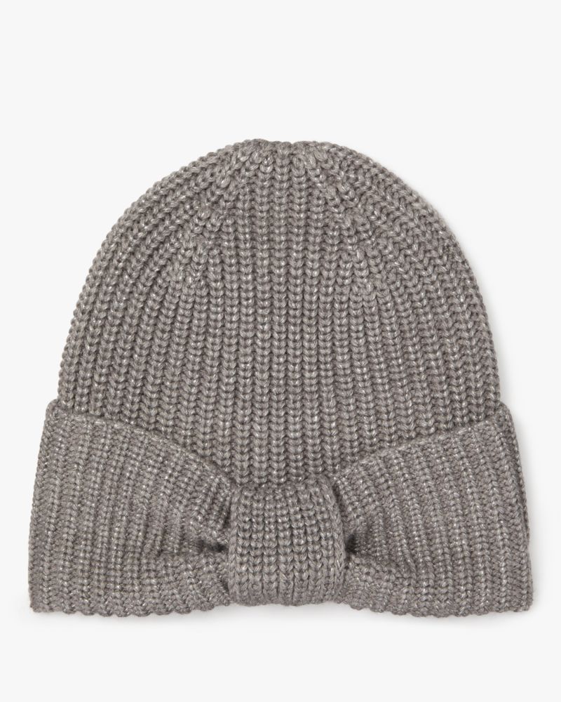 Kate Spade,Metallic Bow Beanie,hats,Heather Gray