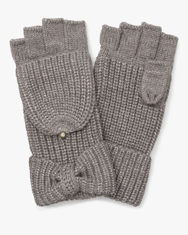 Kate Spade,Metallic Bow Pop-Top Gloves,gloves,Heather Gray