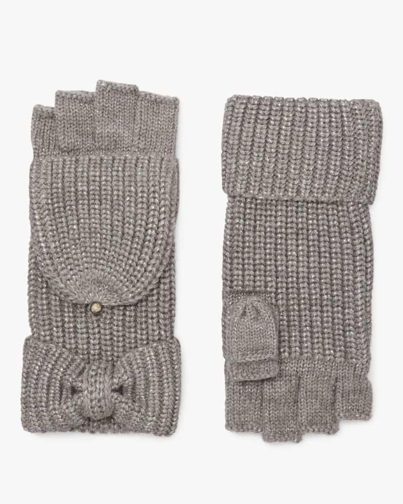 Kate Spade,Metallic Bow Pop-top Gloves,Gray