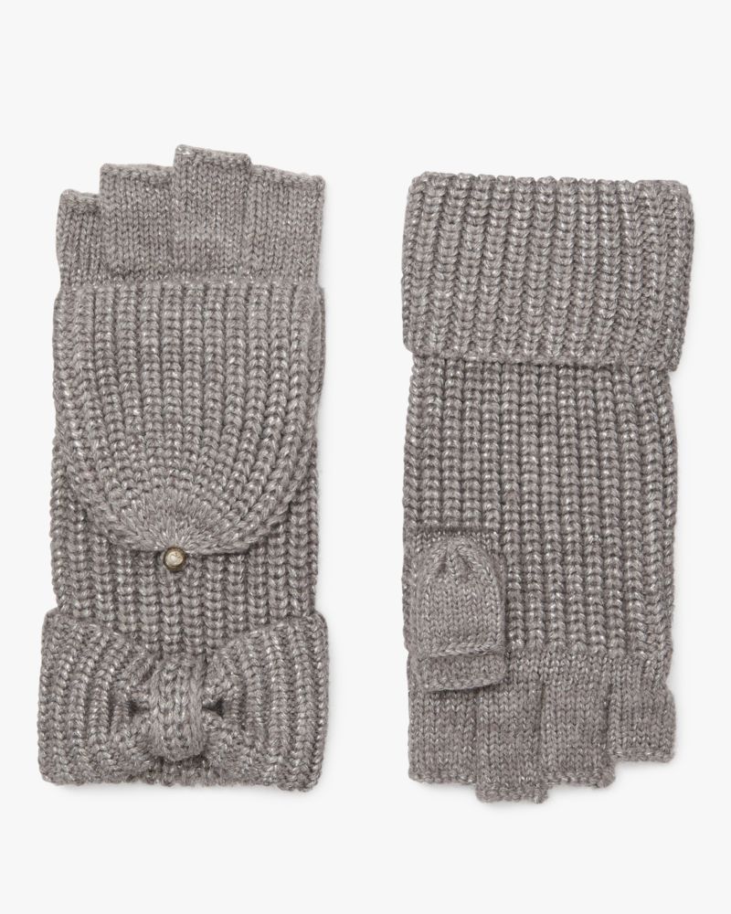 Kate Spade,Metallic Bow Pop-Top Gloves,gloves,Heather Gray