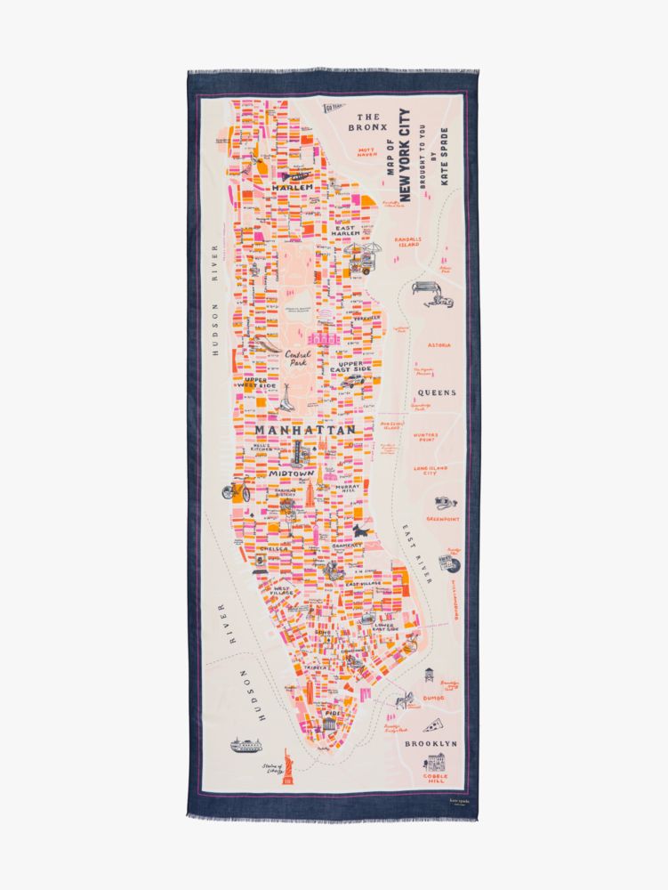 New York City Map Scarf. Manhattan Linen-Weave Pashmina