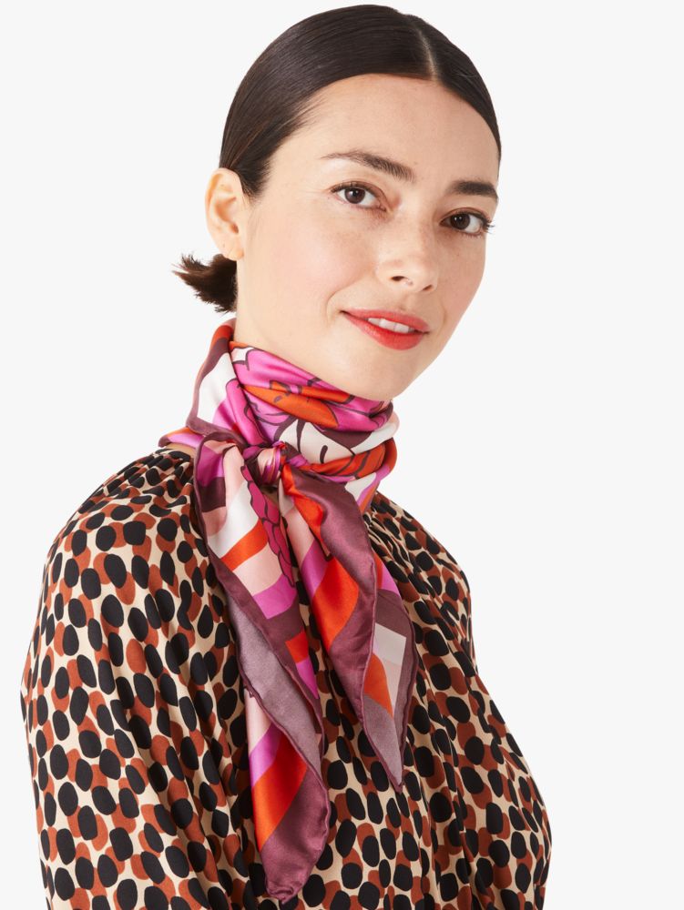 Designer Silk Scarf With Stripe Flower Print For Women Spring