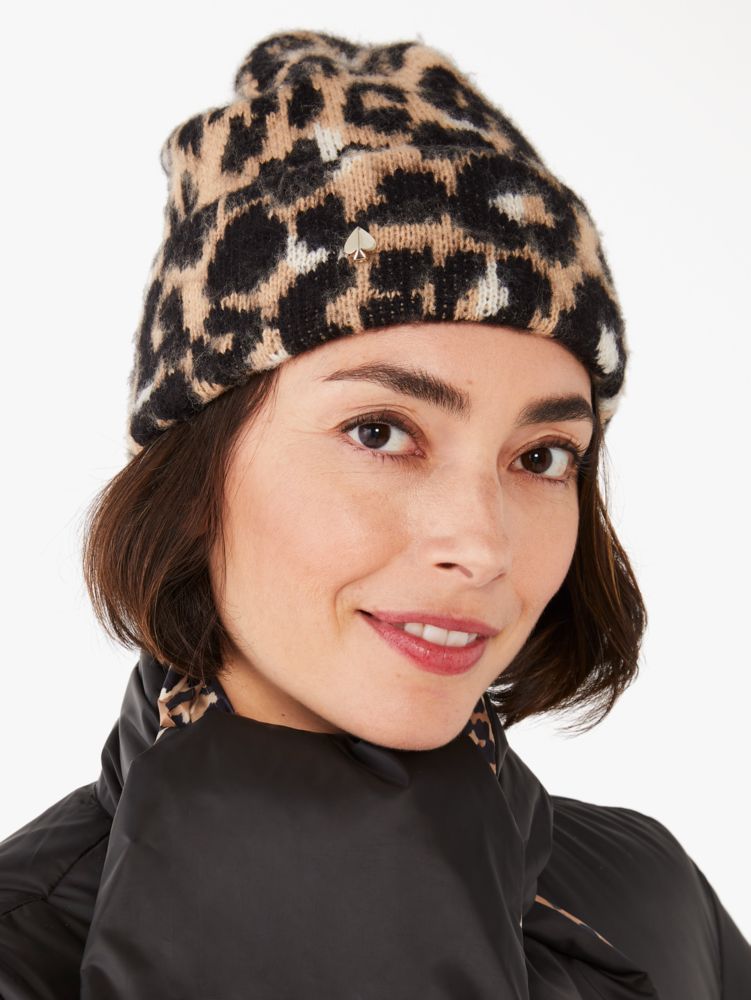 Kate Spade,brushed leopard beanie,hats,Maple