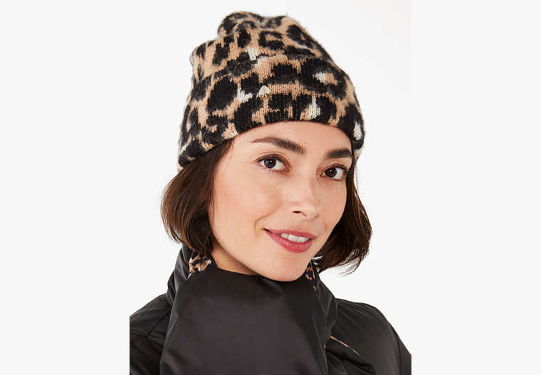 Kate Spade,brushed leopard beanie,hats,Maple
