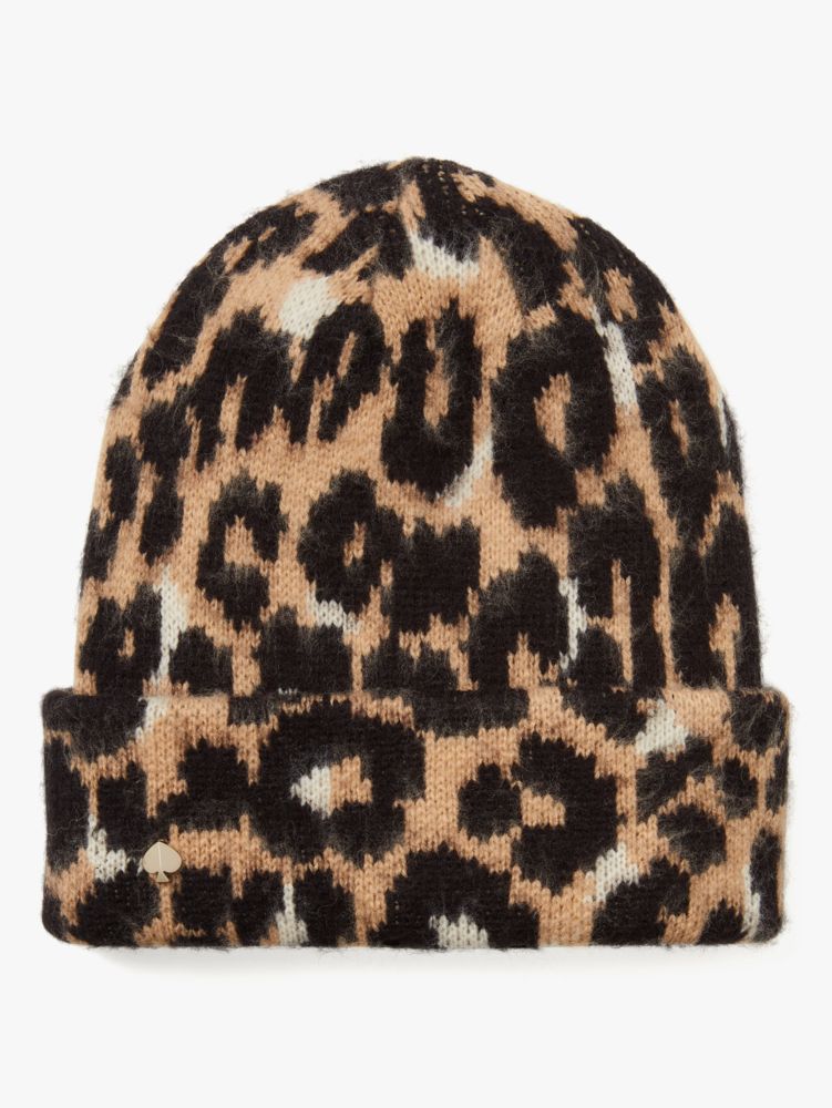 Kate Spade,brushed leopard beanie,hats,Maple