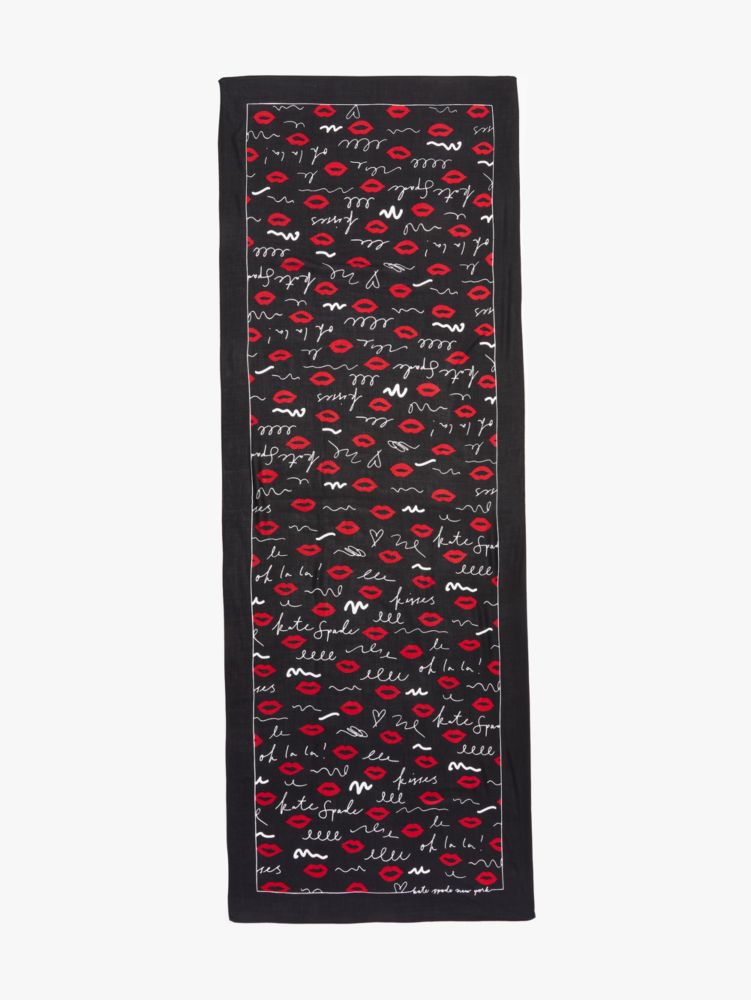 Kate Spade,graffiti lips oblong scarf,scarves,Black