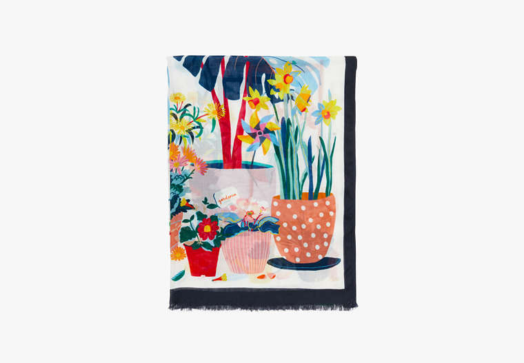Kate Spade,flower pot jungle oblong scarf,scarves,Cream