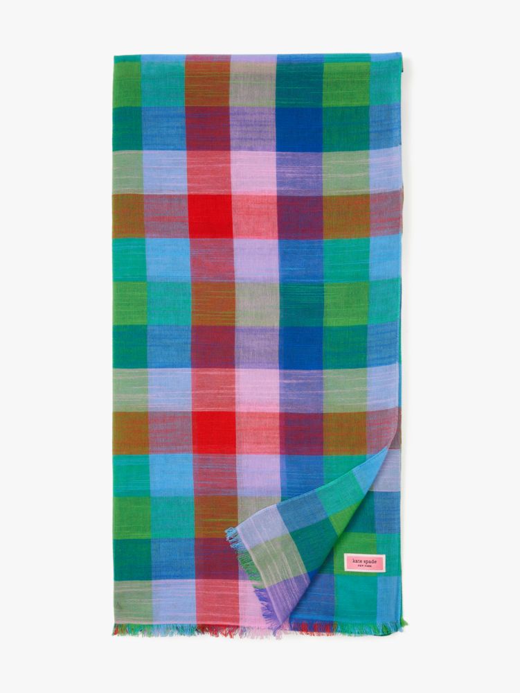Kate Spade,Madras Cotton Oversized Oblong Scarf,