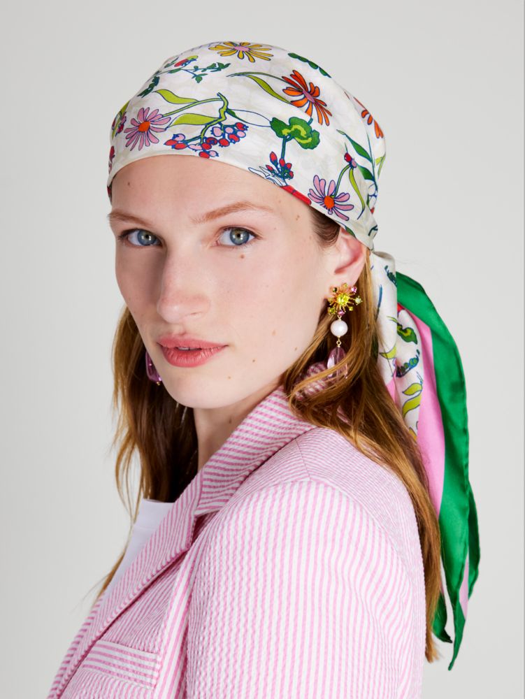 Rooftop Floral Spade Flower Silk Square, , Product