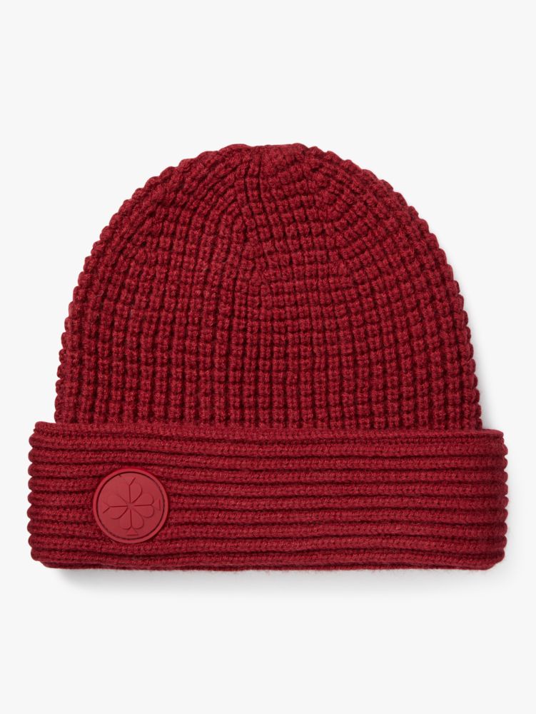 Kate Spade,Logo Waffle Beanie,Chai Red