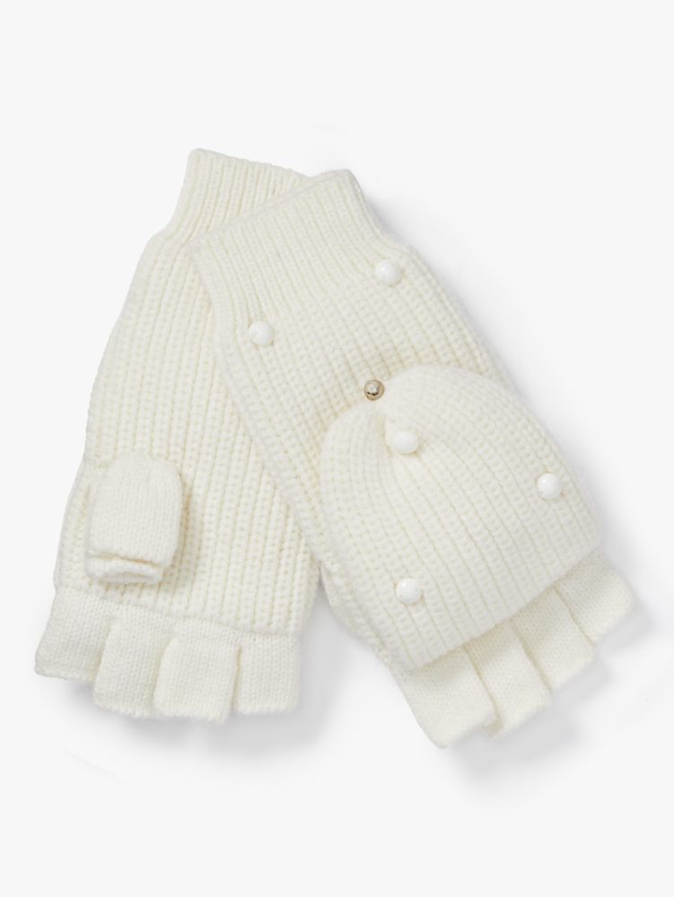 Kate Spade,Diamante Pop Top Mittens,Cream