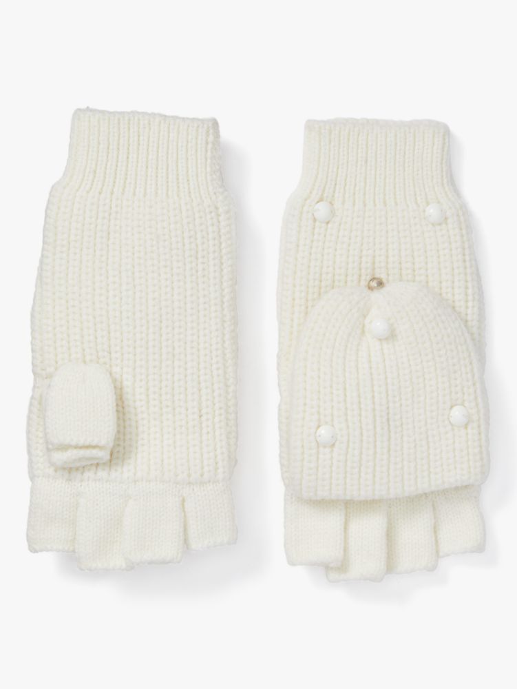 Kate Spade,Diamante Pop Top Mittens,Cream