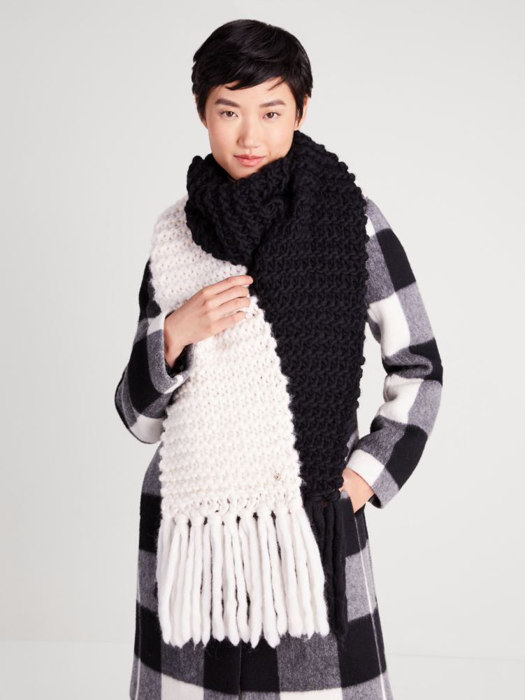 Kate Spade,Colorblock Scarf,Black Cream