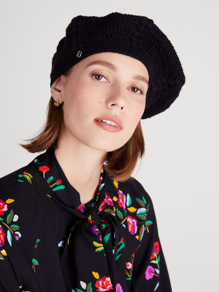 Kate Spade,Crochet Beret,Black