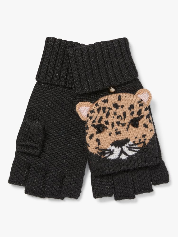 Kate Spade,Leopard Critter Pop Top Mitten,Black