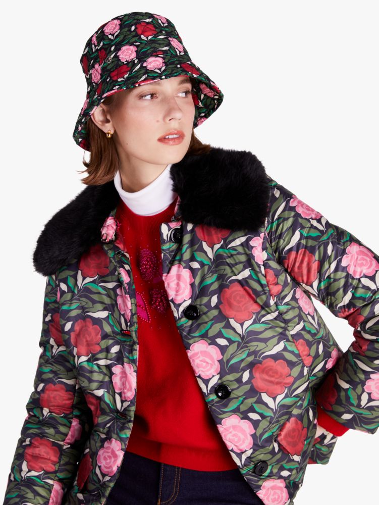 Rose Garden Quilted Nylon Bucket Hat, , Product