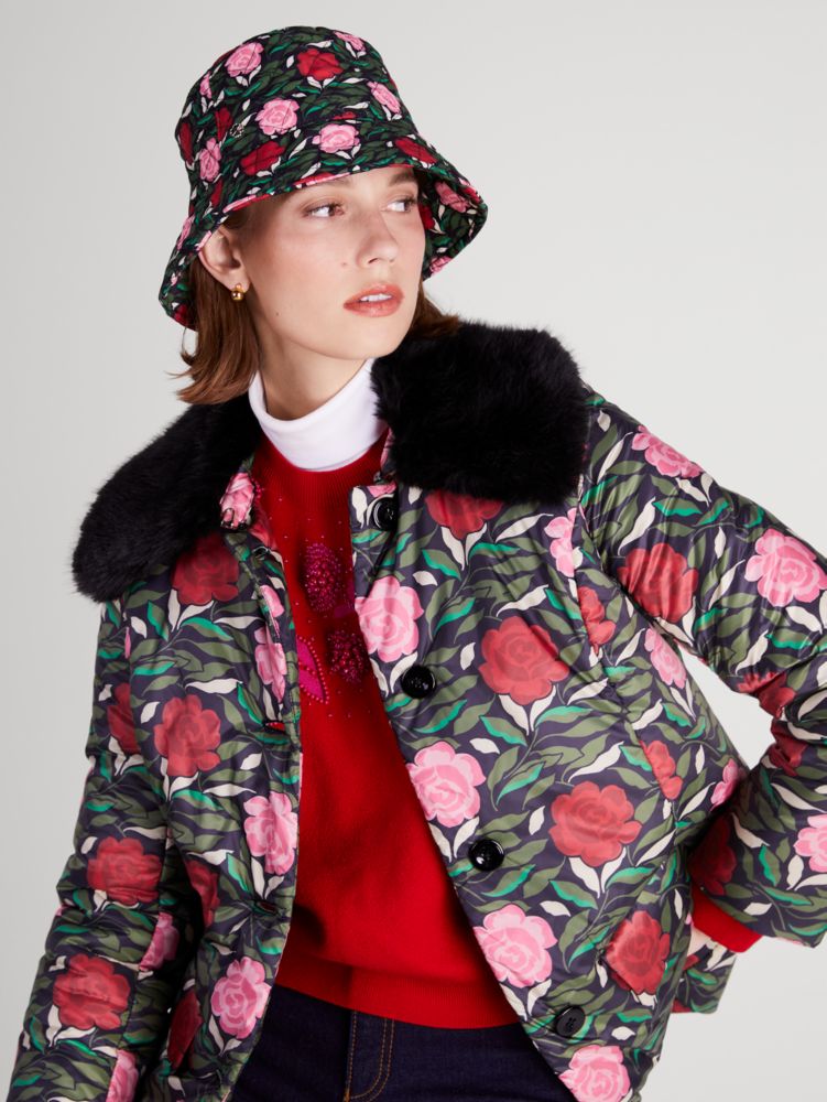 York | Quilted Kate Nylon New Garden Rose Spade Bucket Hat