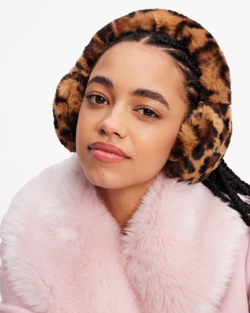 Kate Spade,Leopard Faux Fur Earmuffs,Natural