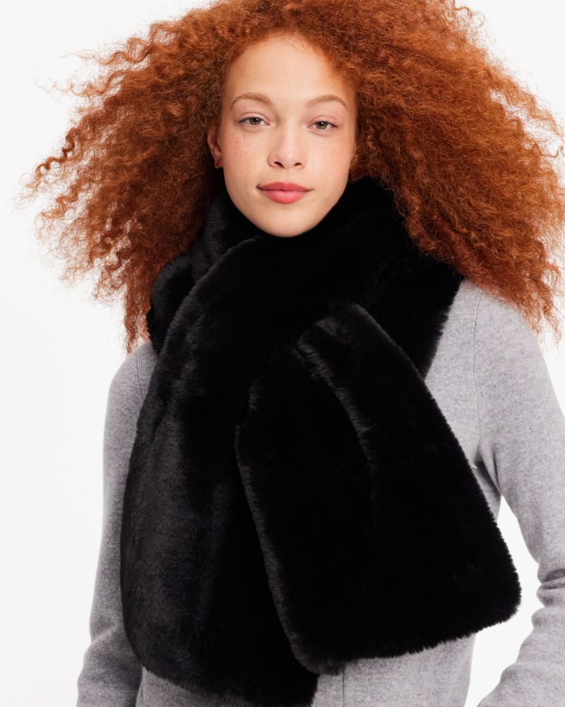 Faux Fur Pull-Through Scarf with Pearl Detail