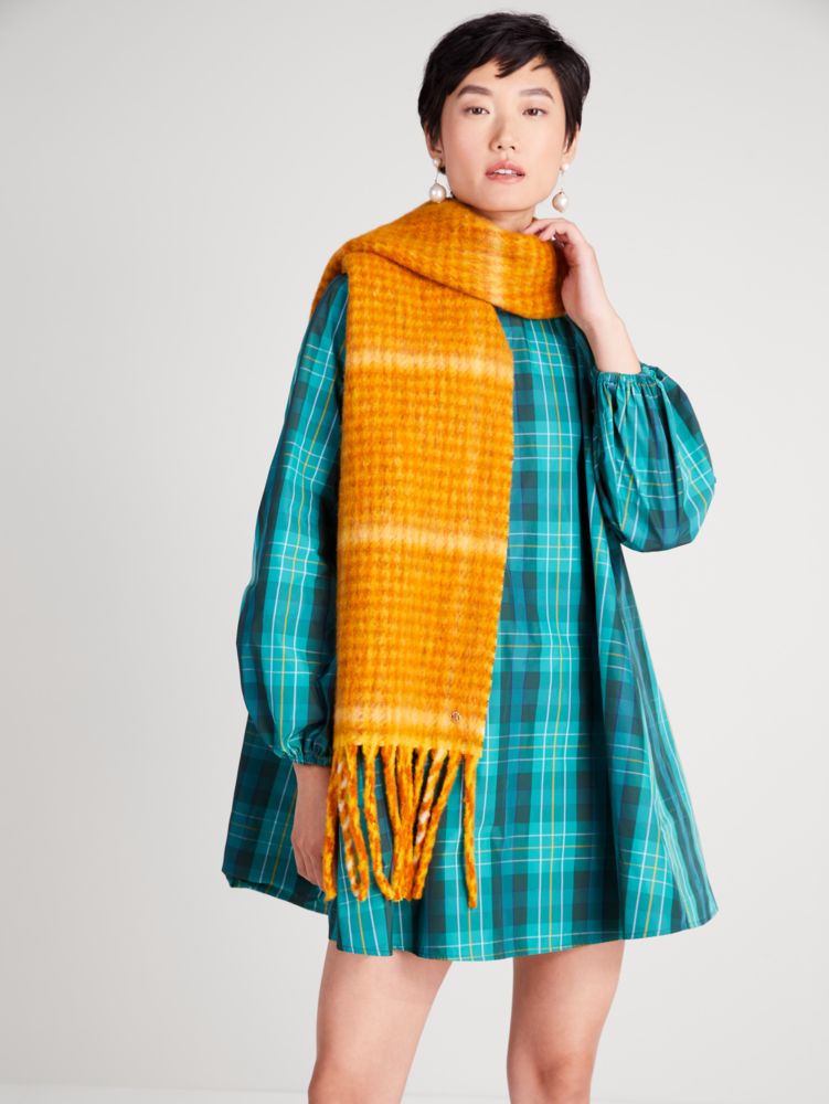 Kate Spade,Fiesta Plaid Brushed Scarf,Saffron Yellow