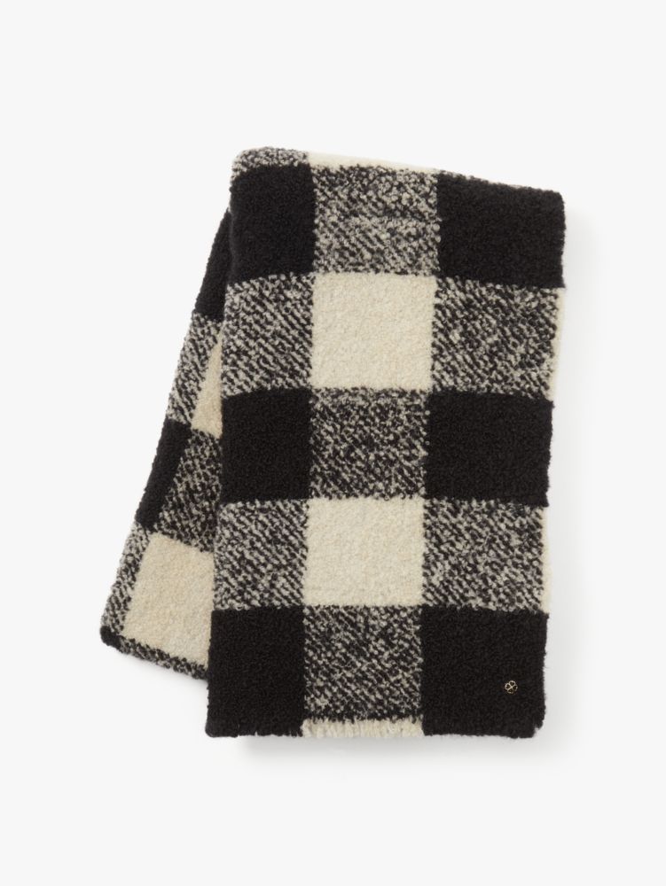 Kate Spade,Autumn Check Yarn-Dyed Scarf,Black