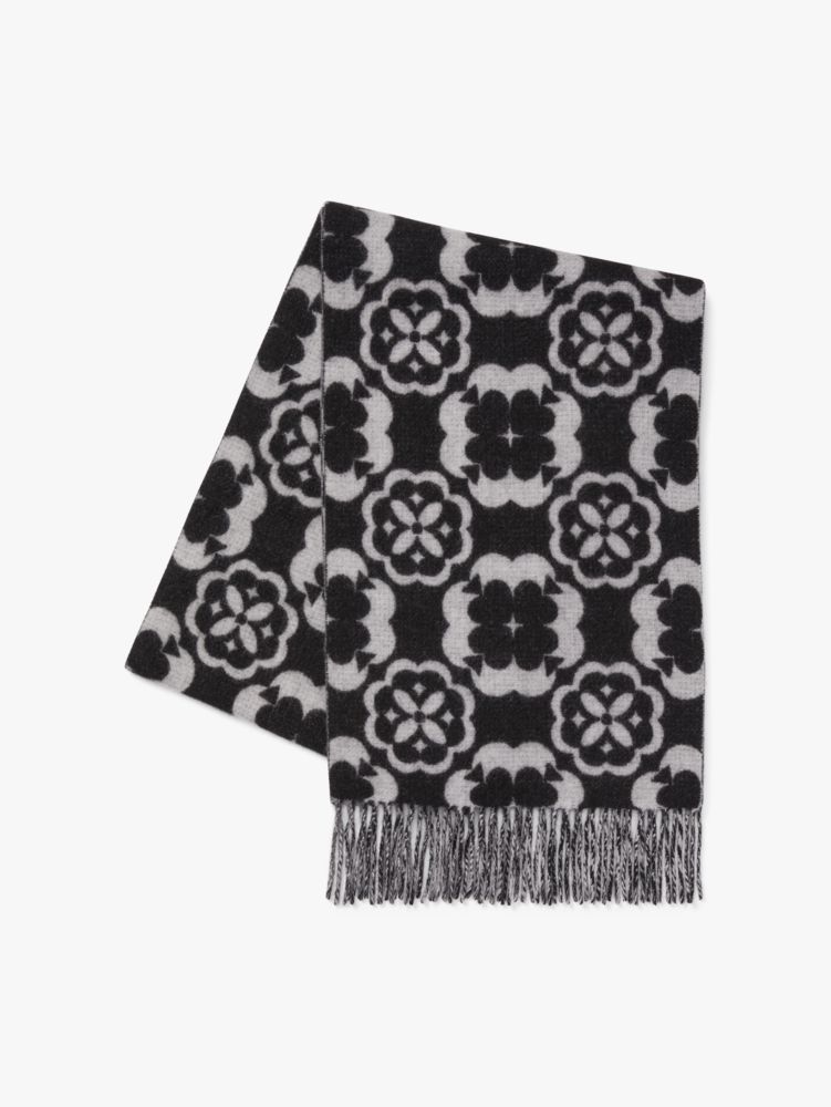 Kate Spade,Arabesque Cashmere Scarf,Black Cream