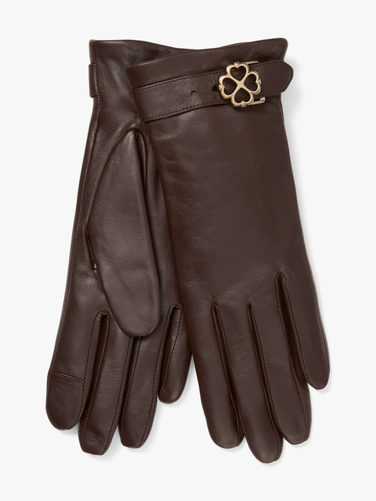 Kate Spade,Spade Flower Buckle Tech Gloves,Brown Stone