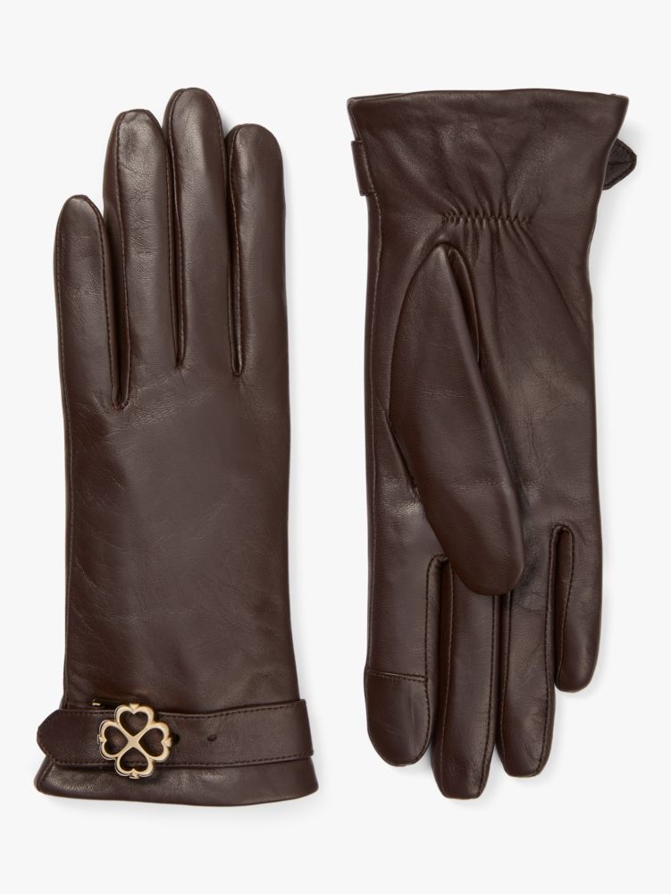 Kate Spade,Spade Flower Buckle Tech Gloves,Brown Stone