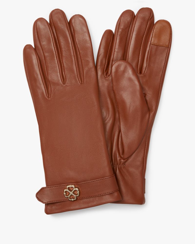 Kate Spade,Spade Flower Buckle Tech Gloves,Brown