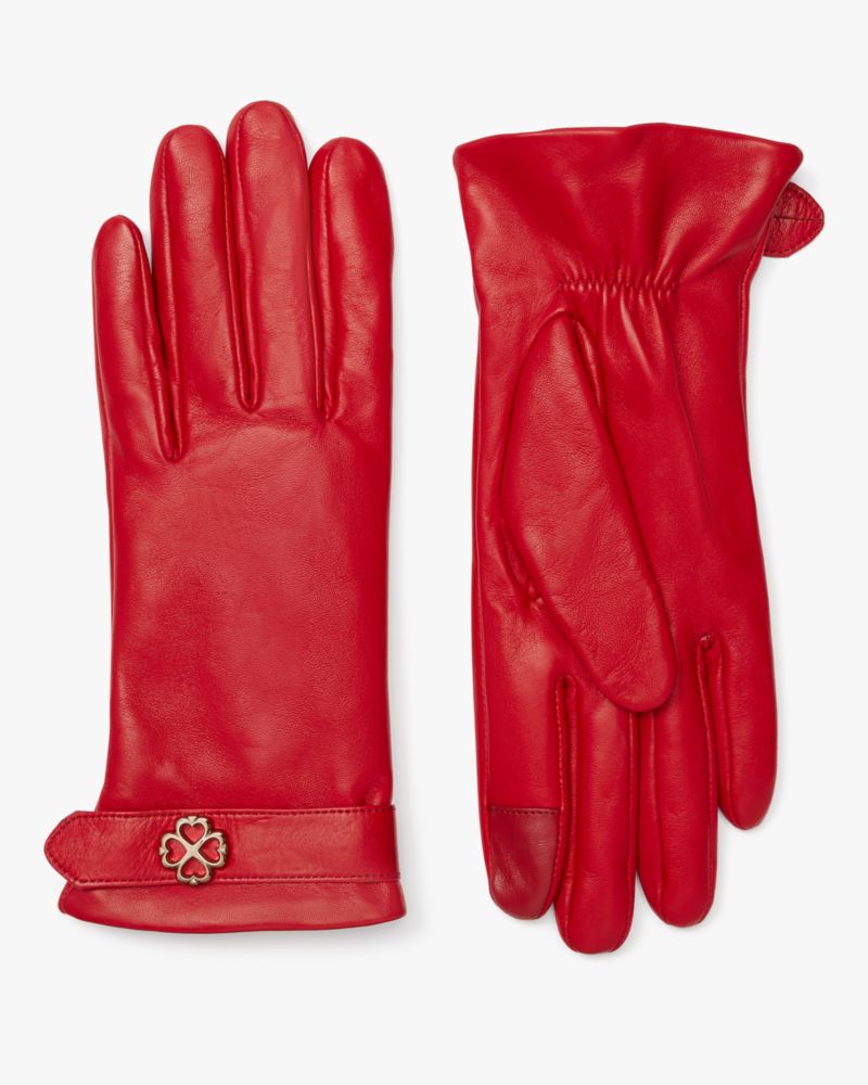 Kate Spade,Spade Flower Buckle Tech Gloves,Red