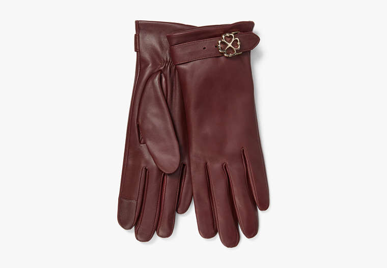 Kate Spade,Spade Flower Buckle Tech Gloves,Dark Merlot