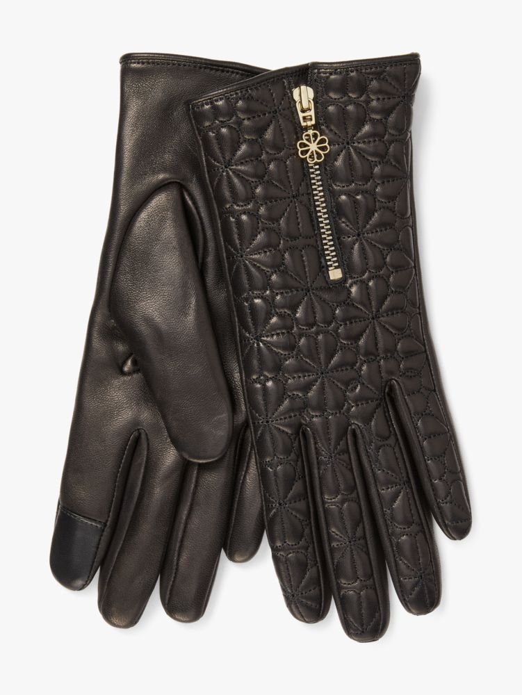 Kate Spade,Quilted Spade Flower Zip Tech Gloves,