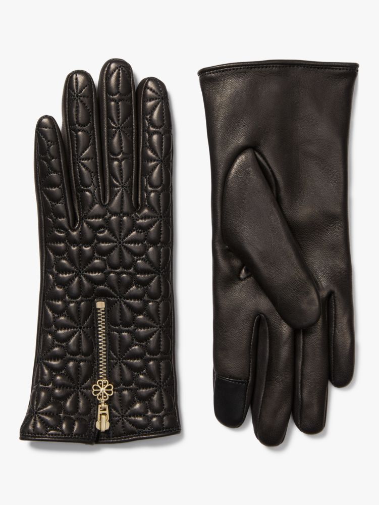 Kate Spade,Quilted Spade Flower Zip Tech Gloves,