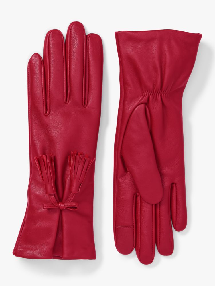 Kate Spade,Tassel-Bow Leather Tech Gloves,