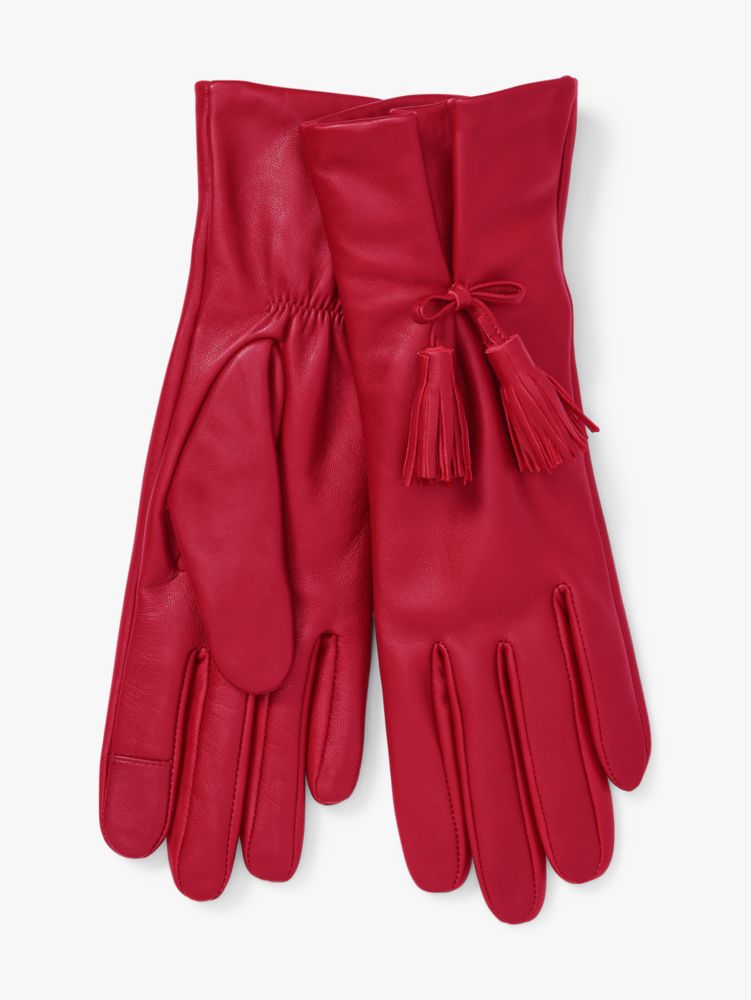 Kate Spade,Tassel-Bow Leather Tech Gloves,Wildflower