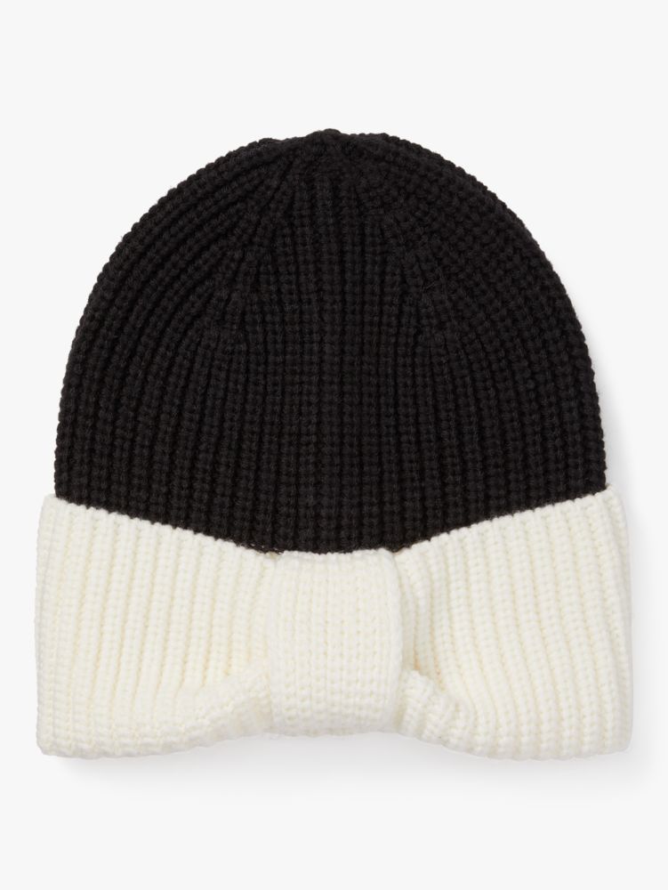 Kate Spade,Bow Cuff Beanie,Black Cream