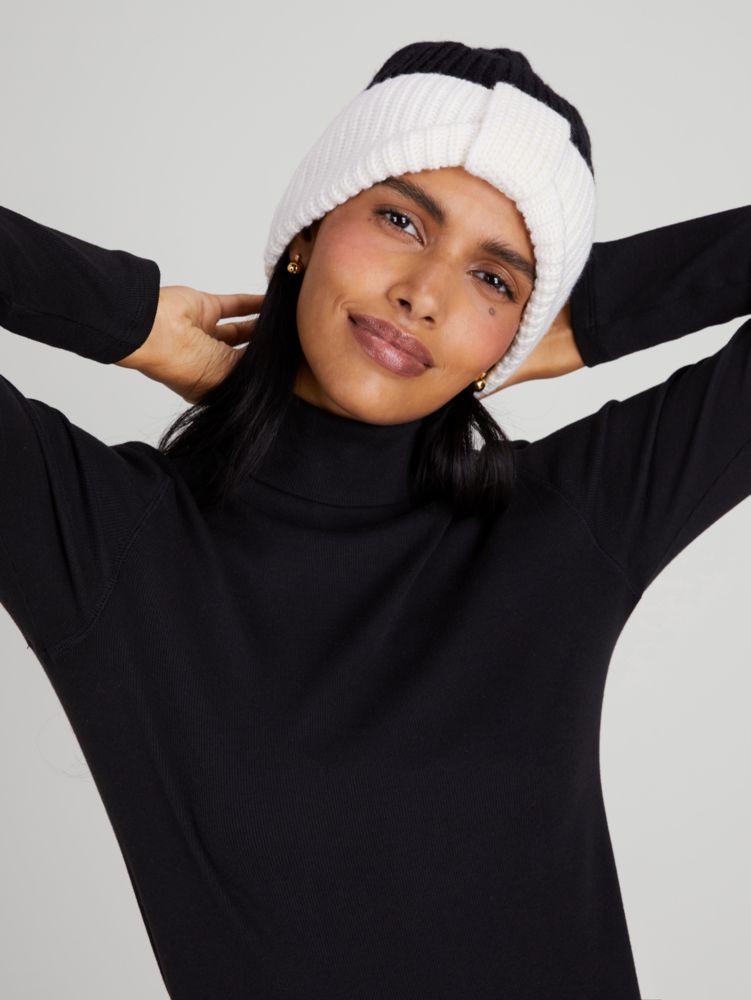 Kate Spade,Bow Cuff Beanie,Black Cream