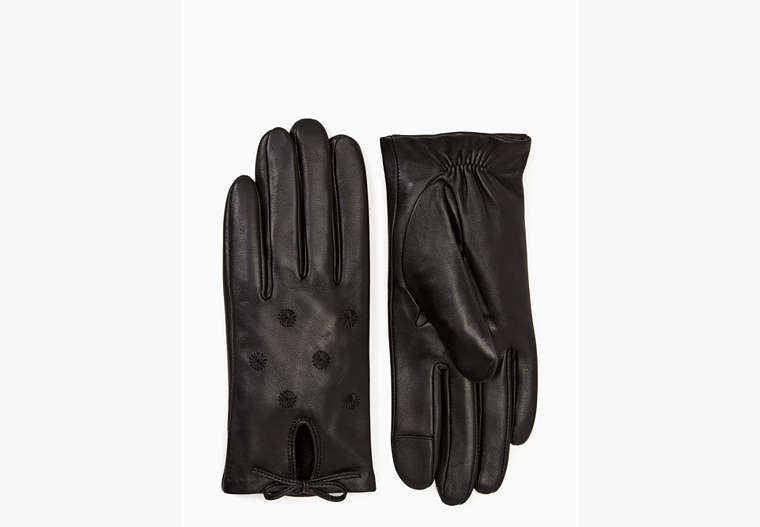 Kate Spade,embroidery dot leather gloves,50%,Black image number 0