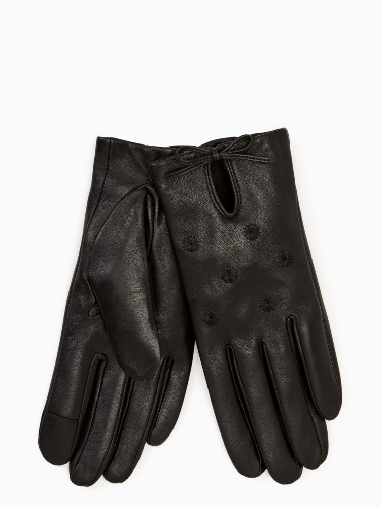 Kate Spade,Embroidery Dot Leather Gloves,