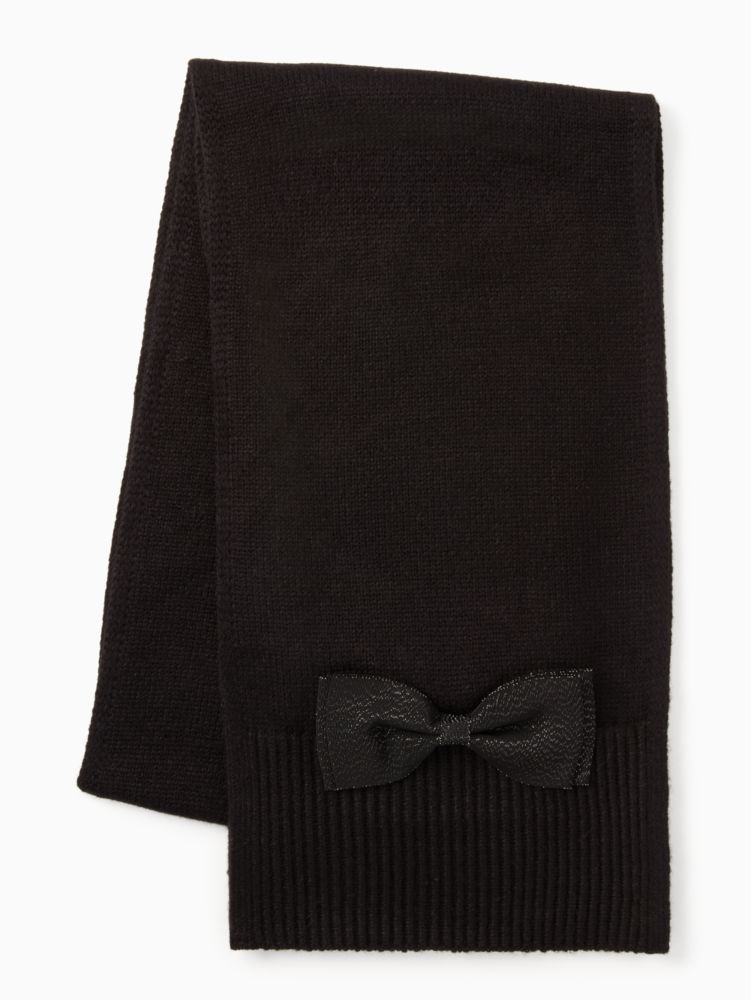 Kate Spade,Grosgrain Bow Scarf,Acrylic,Wool Blend,Rectangle,Applique,Bow,Casual,Black