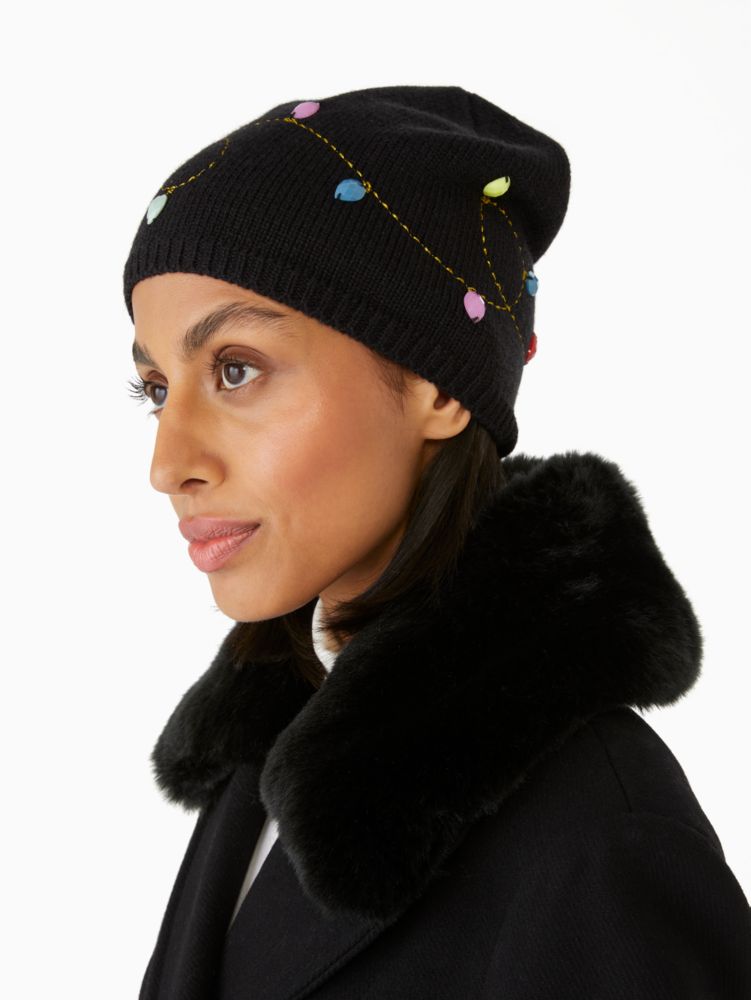 Kate Spade,String Light Holiday Beanie,Beanie,Bead Embellishment,Stitching,Casual,Black