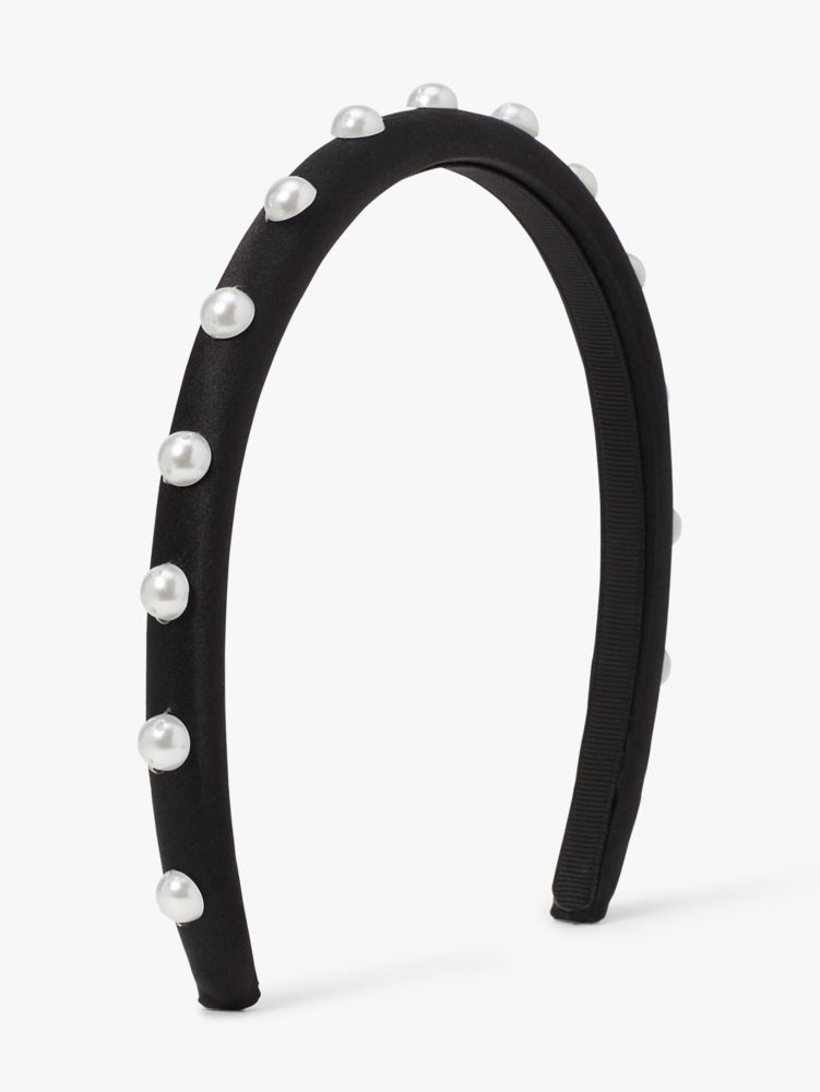 Pearl Embellished Skinny Headband, Black, Product
