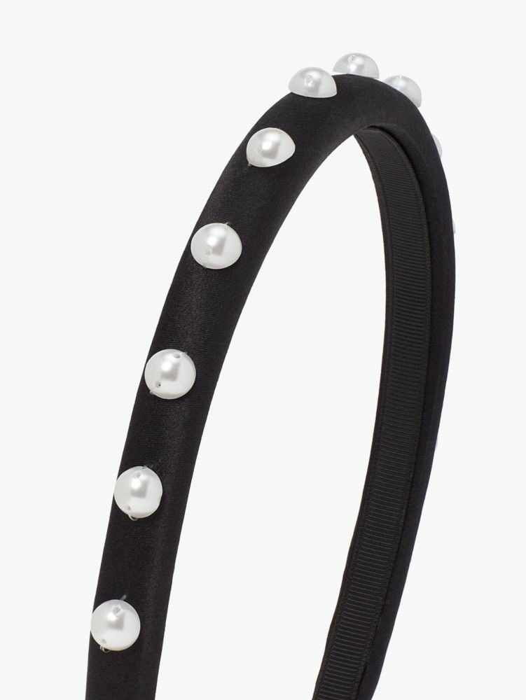 Pearl Embellished Skinny Headband, Black, Product