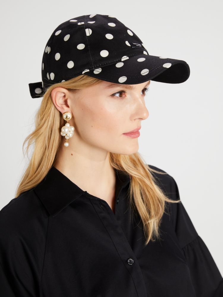 Kate Spade,Picture Dot Bow Baseball Cap,Black/Cream