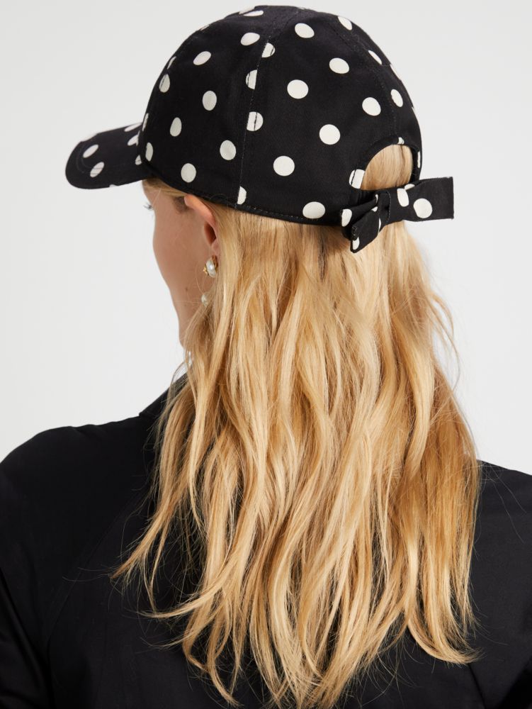 Kate Spade,Picture Dot Bow Baseball Cap,Black/Cream