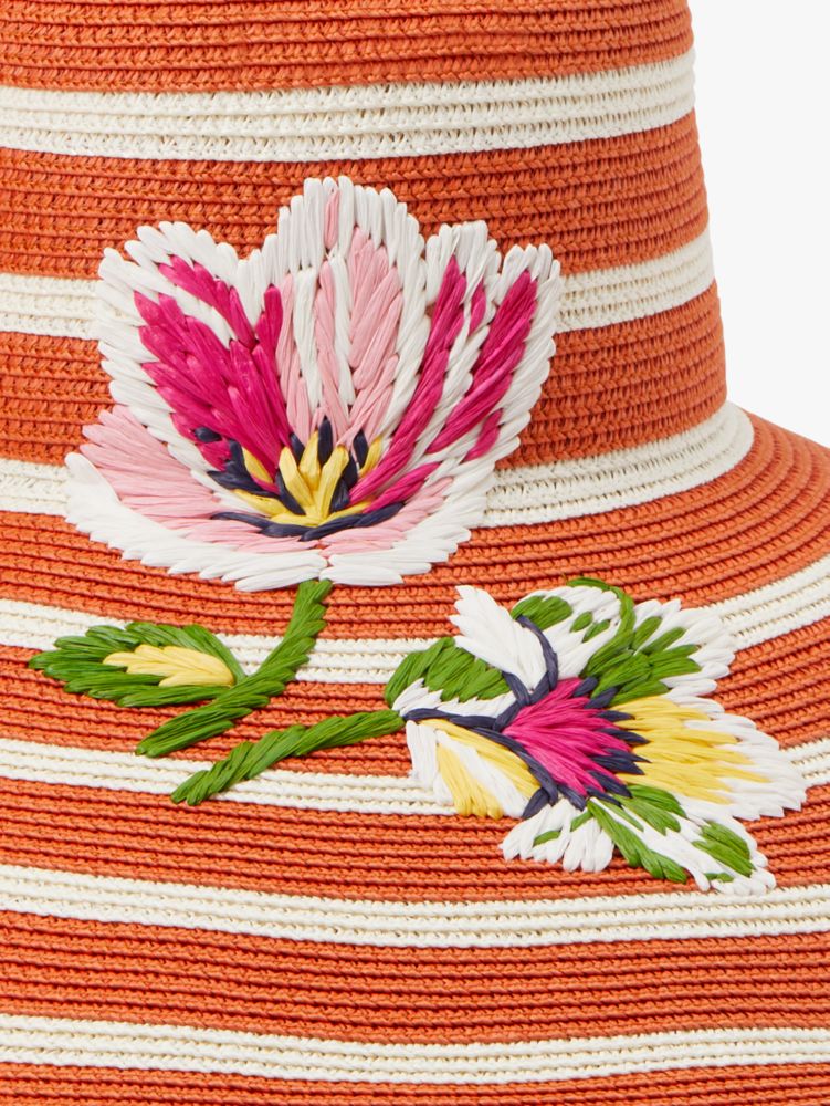 Kate Spade,Flower Embroidered Sunhat,Orange/ Cream Multi