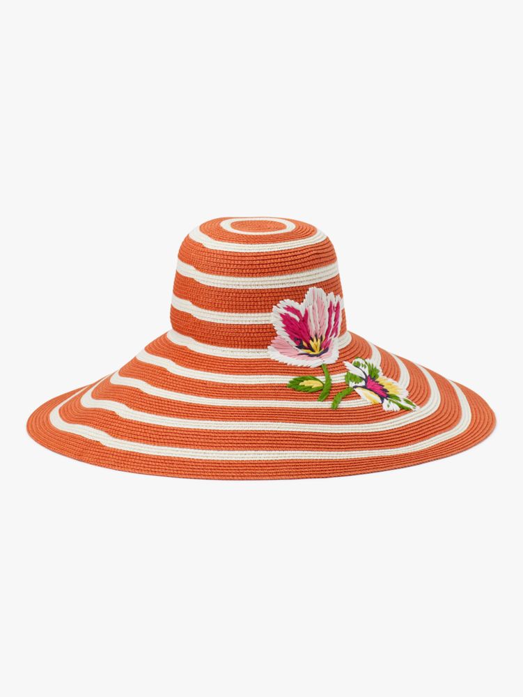 Kate Spade,Flower Embroidered Sunhat,Orange/ Cream Multi