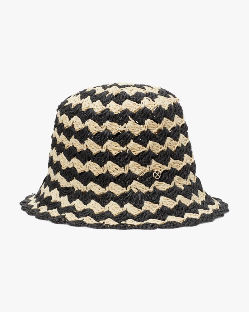 Kate Spade,Seaside Stripe Crochet Bucket Hat,Crochet,Bucket,Paper,Straw,Logo,Metal,Casual,Multi Color