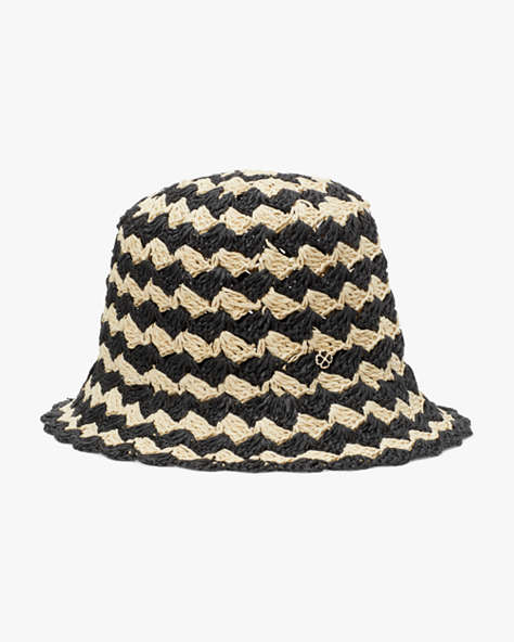 Kate Spade,Seaside Stripe Crochet Bucket Hat,Natural/ Black