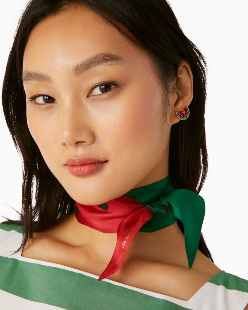 Kate Spade,Watermelon Party Silk Skinny Scarf,Green Bean